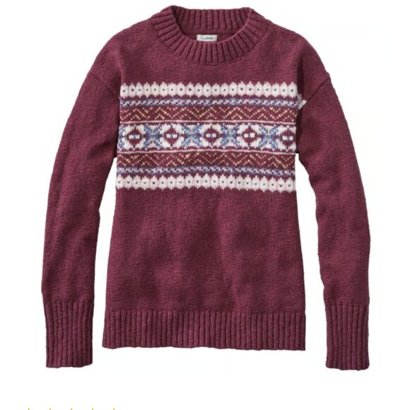 L.L. BEAN WOMEN'S COTTON RAG CREWNECK FAIR ISLE SWEATER - BERRY - SIZE 1X PLUS - Picture 1 of 11